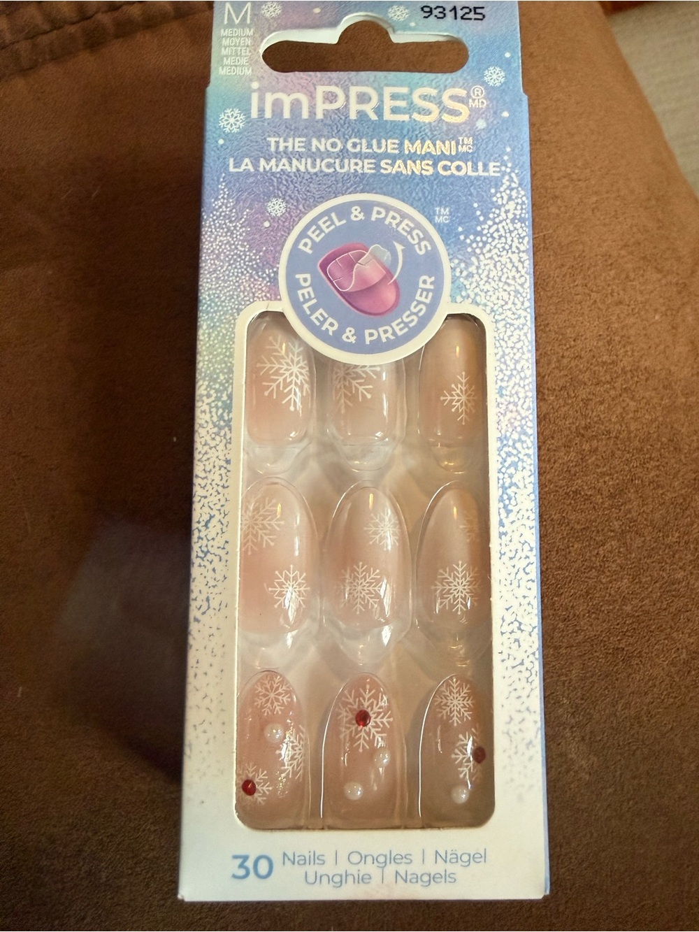imPRESS Medium Snowflake Press-On Nails No Glue Holiday 30 Count